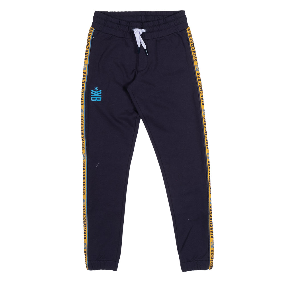 Brushed fleece trousers from the Bikkembergs children's clothing line, with contrasting colored s...