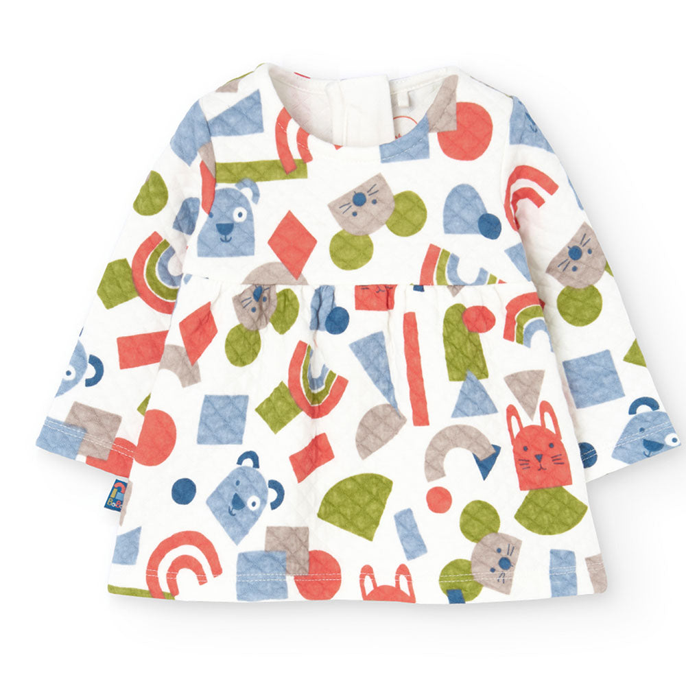 Little dress from the Boboli Children's Clothing Line, quilted with multicolor pattern and button...