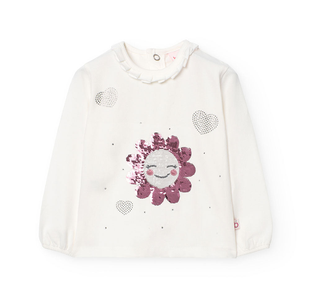 
Boboli Girl's Clothing Line long-sleeved T-shirt with sequin application and small rhinestones o...