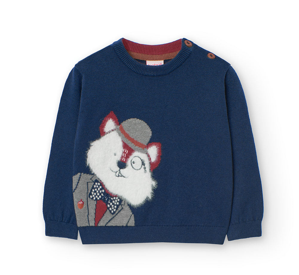 Slim sweater from the Boboli Children's Clothing Line, with fox pattern continuing on the back an...