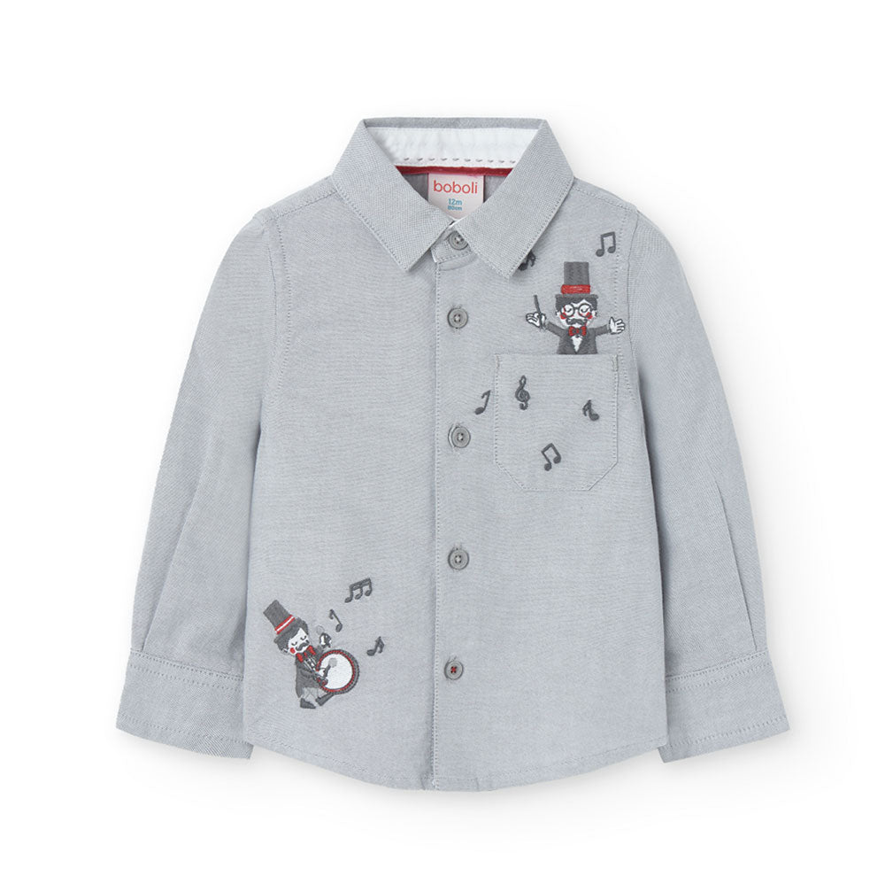 Long-sleeved shirt from Boboli Children's Clothing Line, solid color with embroidery on the botto...