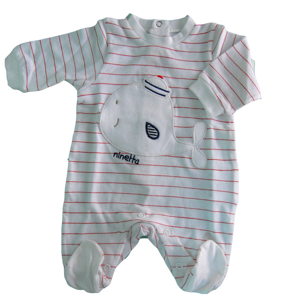 
  Baby clothing line children's romper with feet from the Ninetta clothing line. Striped pattern...