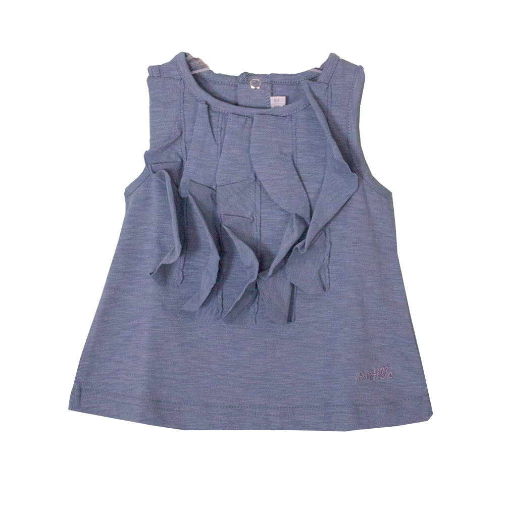 
  Slub jersey top from the Mirtillo girls' clothing line. Solid color with
  ruffles on the fron...