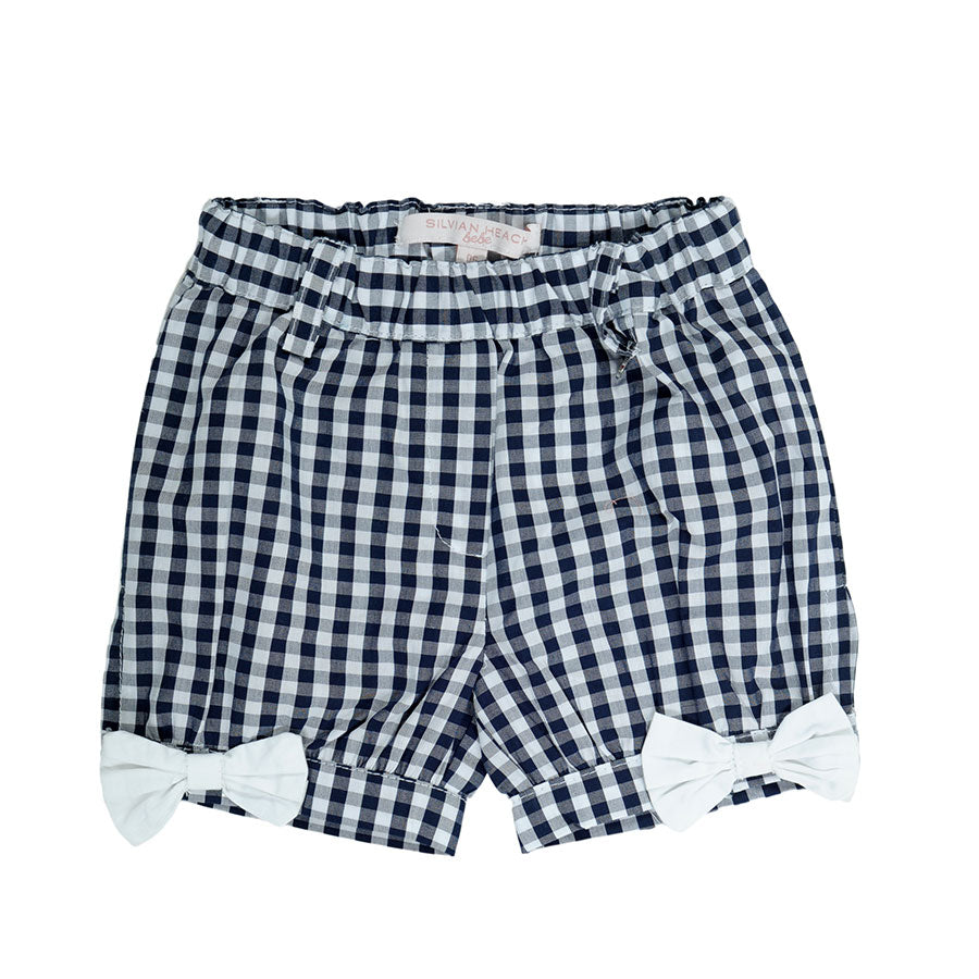 
  Silvian Heach girl's clothing line shorts, vichy pattern on blue, elastic band
  at the waist ...