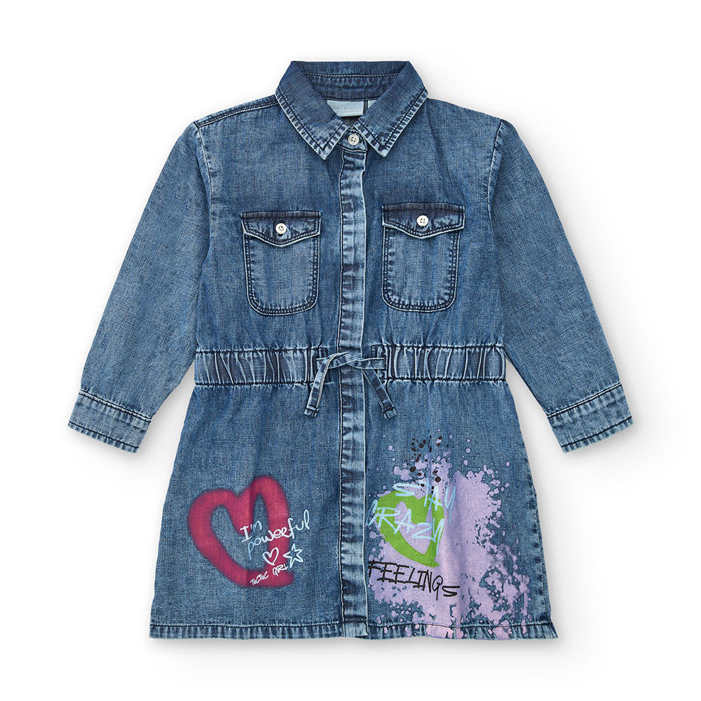 Dress from the Tuc Tuc Girl's Clothing Line, made of denim, with front buttoning and shirt collar...