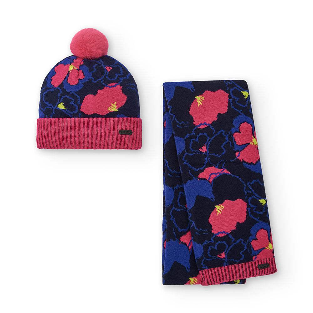 Set from the Tuc Tuc girls' clothing line, consisting of a hat with pom pom and floral patterned ...