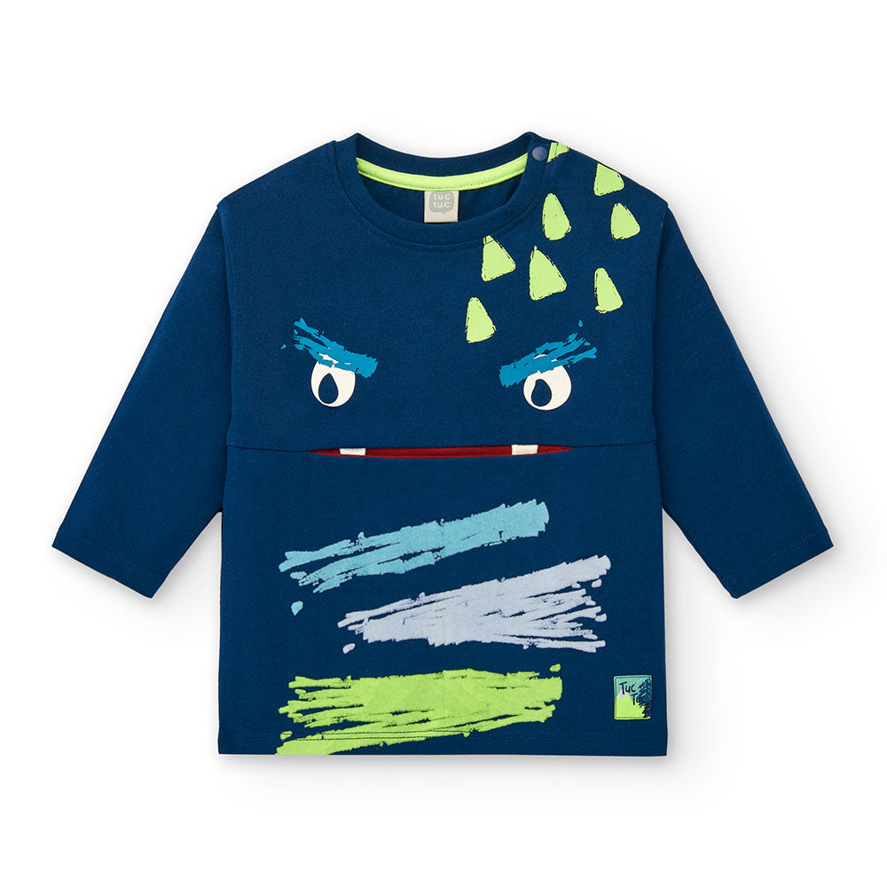 T-shirt from the Tuc Tuc children's clothing line, with colorful print on the front and mouth-sha...