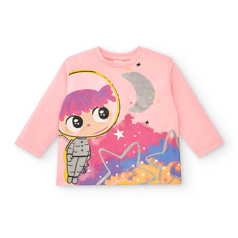 Long-sleeved t-shirt from the Tuc Tuc girls' clothing line, with glitter print on the front.
 
Co...