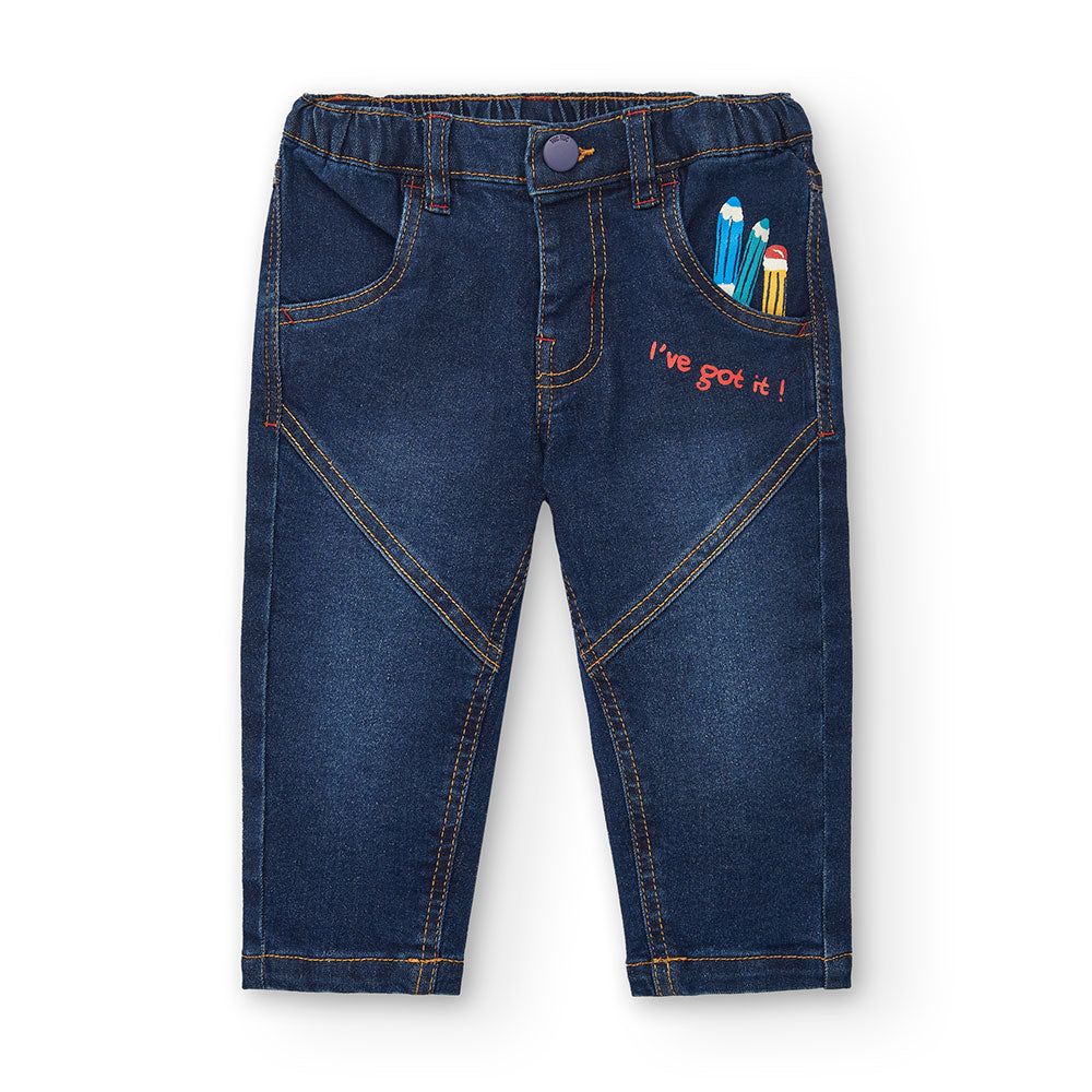 
Denim pants from the Tuc Tuc Children's Clothing Line, with appliqués and small multicolor print...