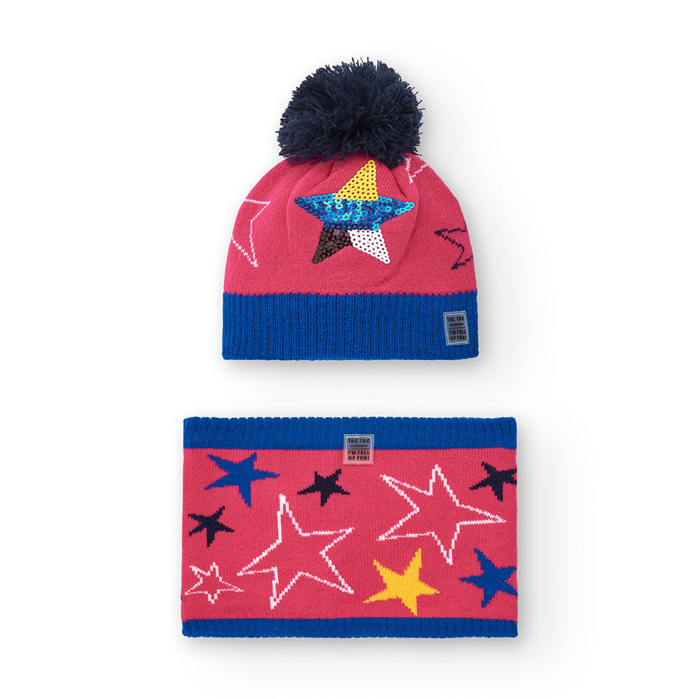 Set from the Tuc Tuc girls' clothing line, with hat with pom pom and neck warmer with fleece insi...